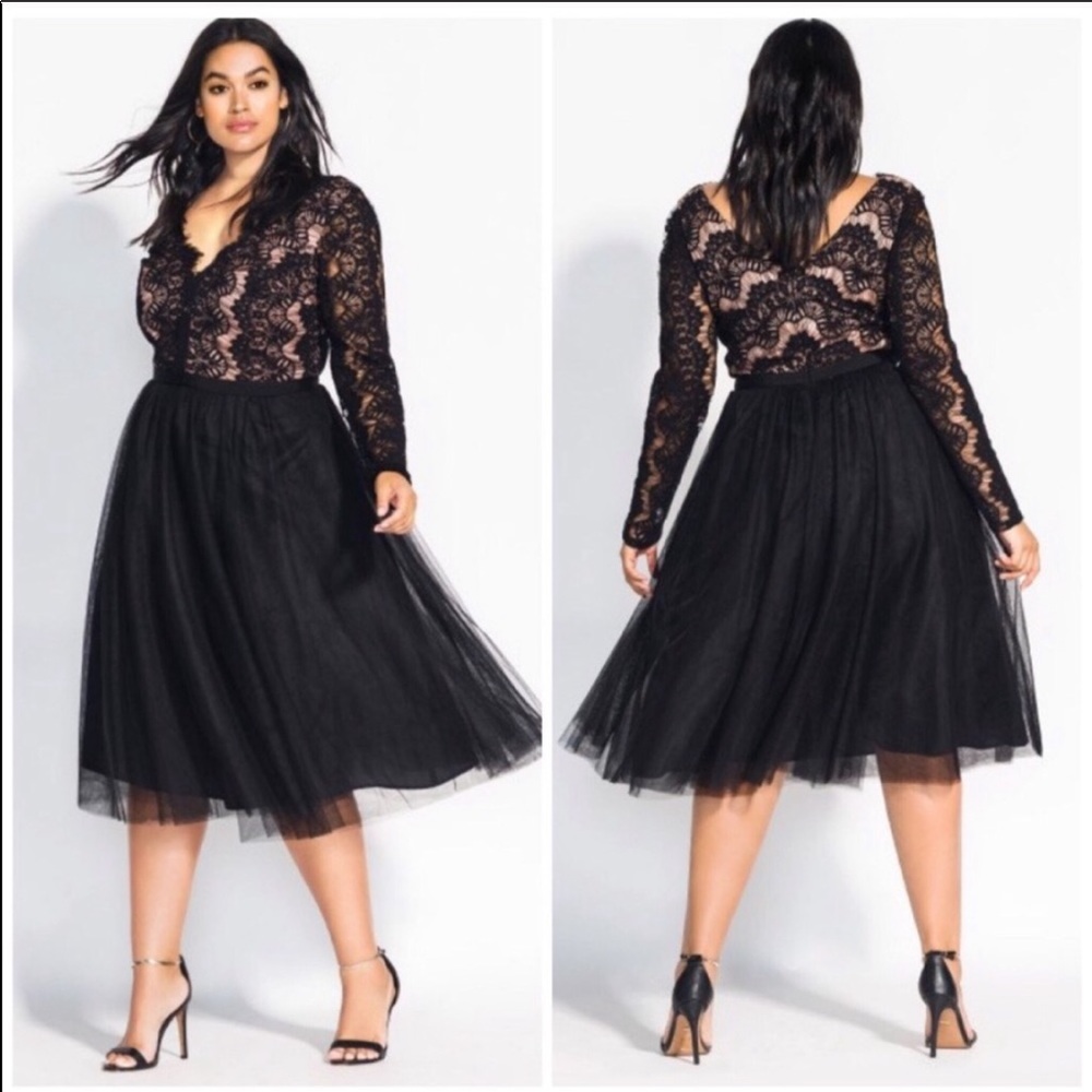 City Chic Rare Beauty Lace Bodice Tulle Dress